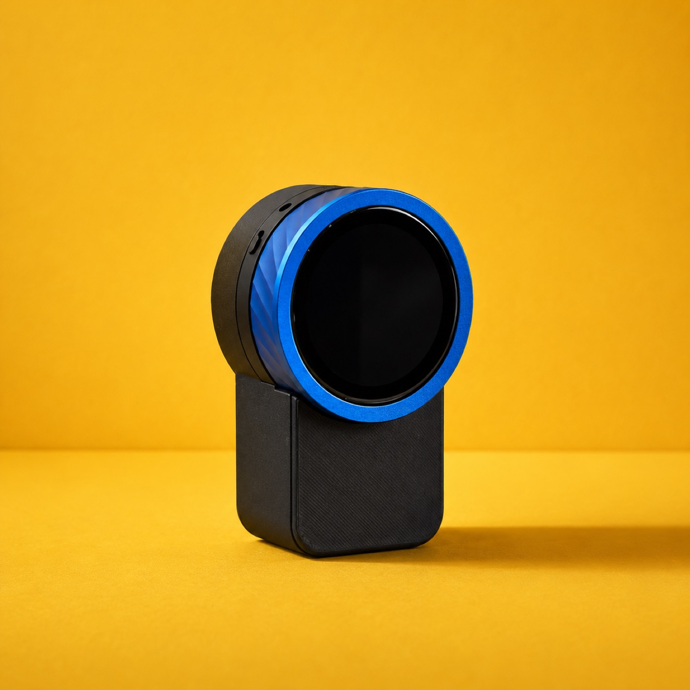 The Trepo Kitchen Assistant on its magnetic fridge mount, studio shot on a yellow background
